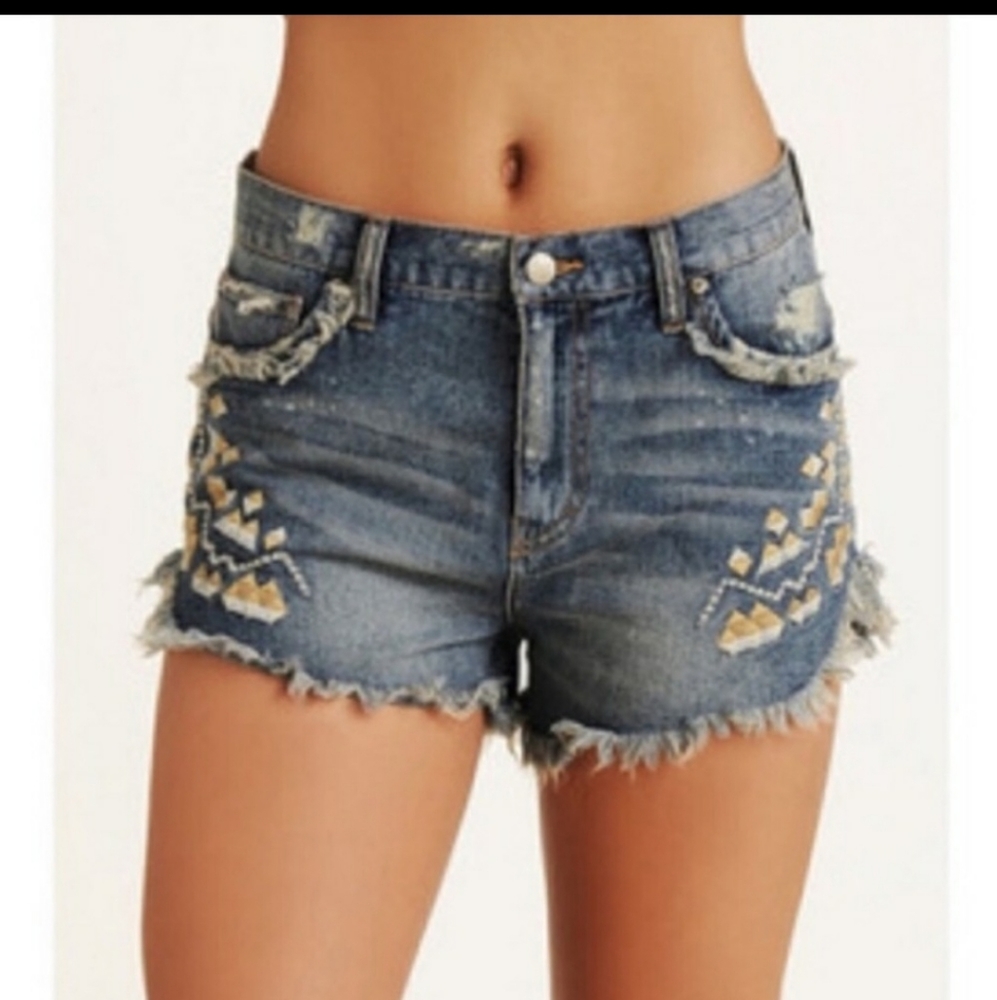 Free people aztec denim shorts